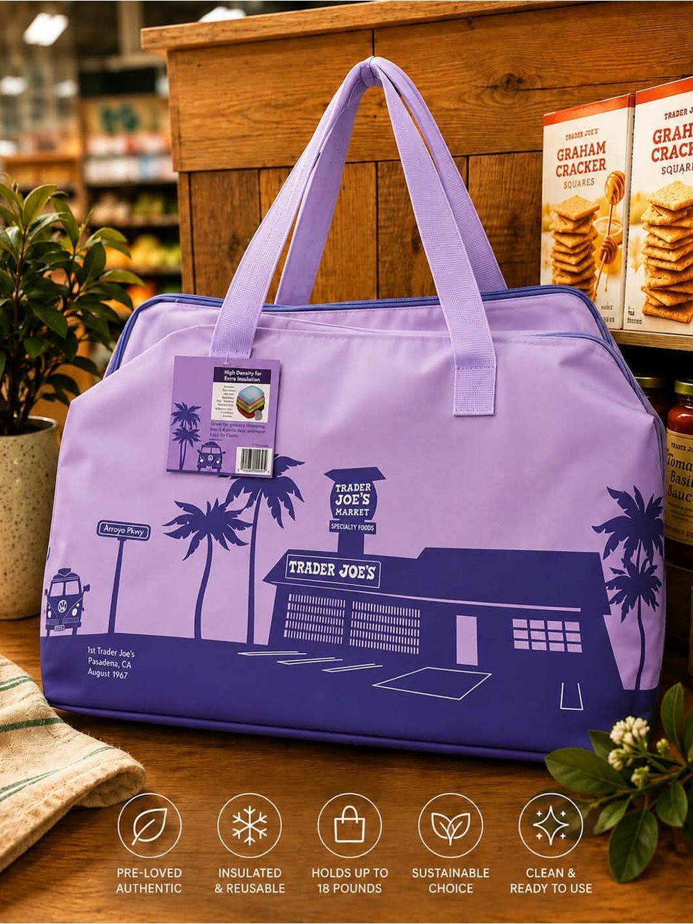 Trader Joe's Lavender and Purple Insulated Market Tote